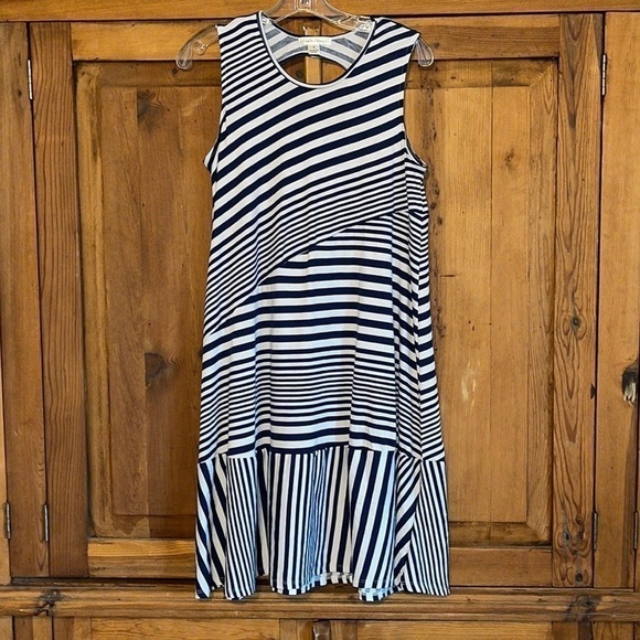 JohnPaulRichard Blue & White Striped Print Sleeveless Summer dress Sz. S - Picture 1 of 11